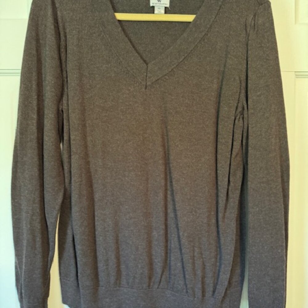 Worthington Size XL V Neck Long Sleeve Brown Sweater